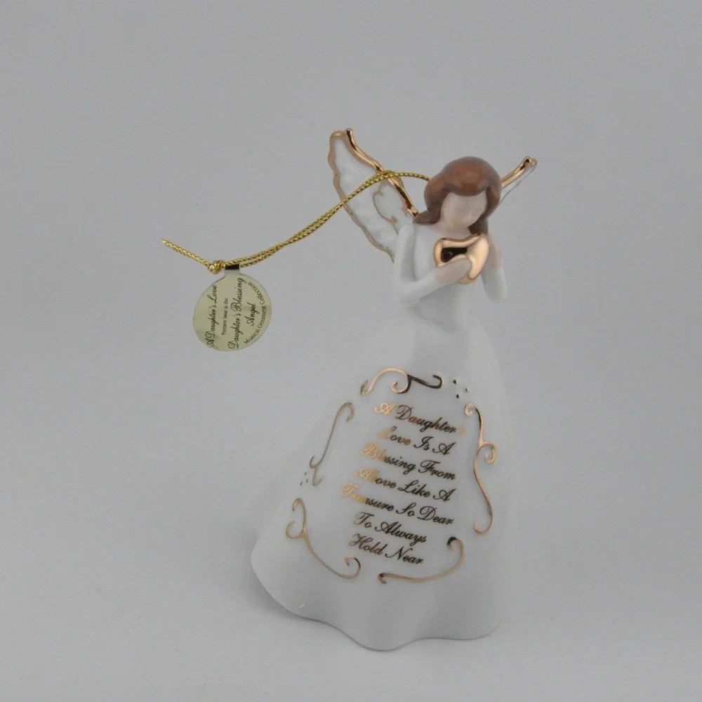 A Daughter's Blessing Angel Musical Ornament‎ OS White Excellent Gold Trim Heart